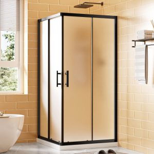 36 in. Matte Black Frosted Corner Shower Enclosure - Image 1