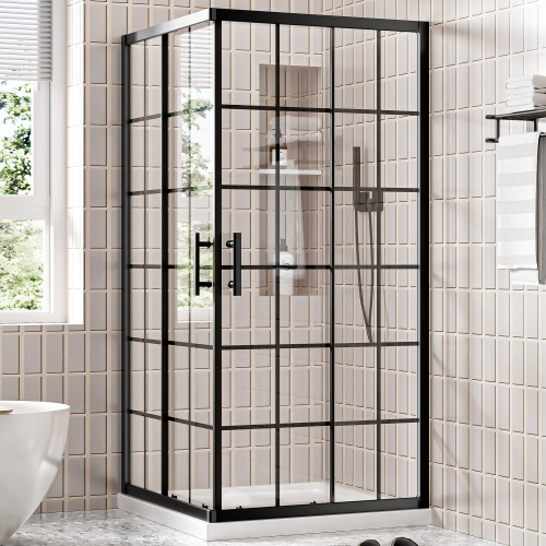 36 in. Matte Black Grid Pattern Shower Enclosure - Image 1 36 in. Matte Black Grid Pattern Shower Enclosure - Image 1