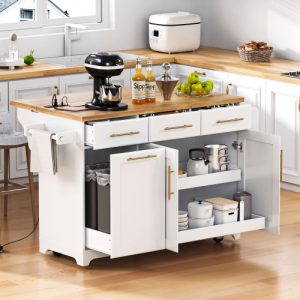 Home 59.3 in. Rolling Kitchen Island with Storage - Image 1