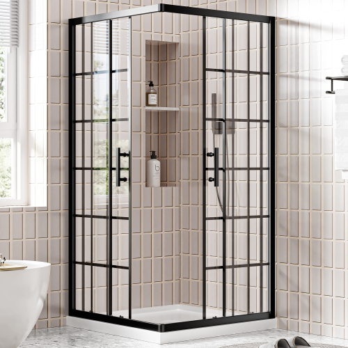 36 in. Matte Black Grid Pattern Shower Enclosure - Image 2 36 in. Matte Black Grid Pattern Shower Enclosure - Image 2