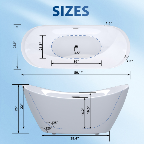 59 "Acrylic freestanding tub, Gloss white, with - Image 5 59 "Acrylic freestanding tub, Gloss white, with - Image 5