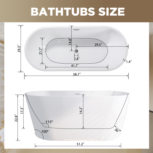 59 in. Acrylic Freestanding Bathtub - Image 8 59 in. Acrylic Freestanding Bathtub - Image 8